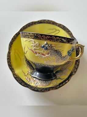 Vintage Shafford Japan Dragonware Cup & Saucer - Rare Yellow - Circa 1950s